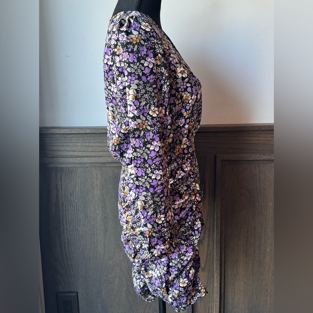 Vero Moda v-neck long sleeve black and purple floral ruched dress nwt small - Picture 6 of 10